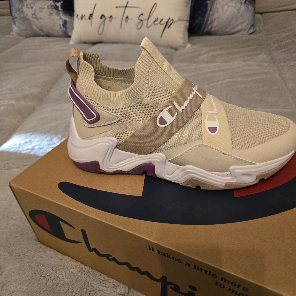 Champion tennis shoes (Color: stone/khaki/astro purple)